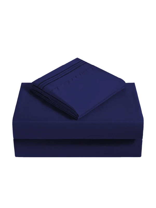 Navy Blue Bamboo Pillow Cases Sets - Wrinkle-Free & Soft Pillowcase Set - Image 3